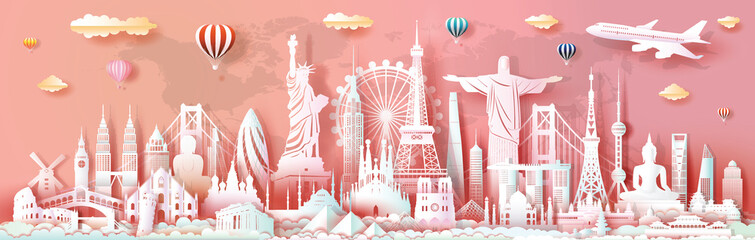 brochure and business advertising landmarks of world travel monument.