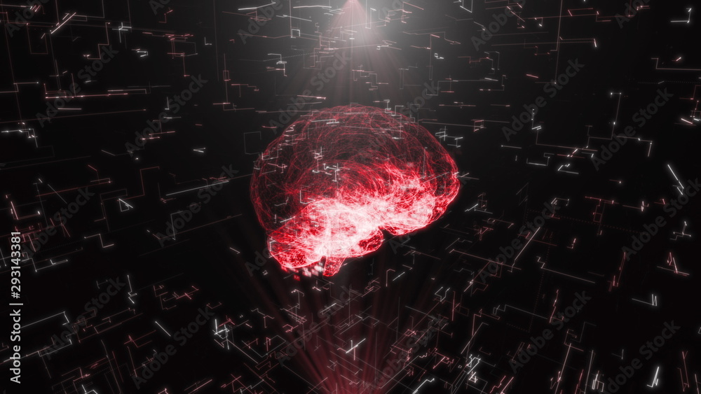 Hologram of Human Brain scan AI concept Glowing Light Particles ...