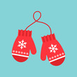 Red mittens. Snowflakes on mittens. Vector illustration. Flat design for business financial marketing banking advertising web concept cartoon illustration.