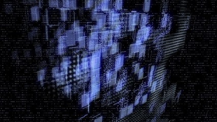 Fototapete - Futuristic 3D Footage Virtual Reality Hologram Rendering Network Communication Concept. 4K Motion Graphic Scifi Future Construction Technology Data Fly Through Background.