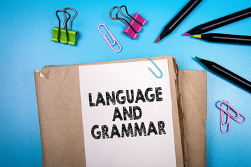 Wall Mural - Language and grammar. Books and stationery on the office desk