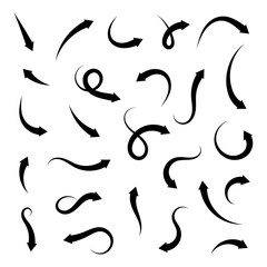Poster - Collection arrows isolated on white background, vector black and white symbols. Different curved arrows icon set for concept design. Vector flat elements.