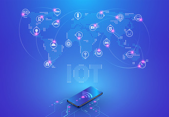 Poster - (iot) internet of things and network connection. appliances icon interconnected with the world map c
