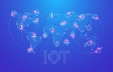 Poster - (iot) internet of things and network connection. appliances icon interconnected with the world map c