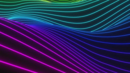 Poster - Looped animation. Abstract colorful wavy background in bright rainbow colors. Modern colorful wallpaper. 3d rendering.