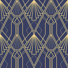 Sticker - Abstract art deco geometric tiles pattern on blue background