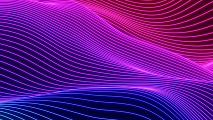 Poster - Looped animation. Abstract colorful wavy background in bright rainbow colors. Modern colorful wallpaper. 3d rendering.
