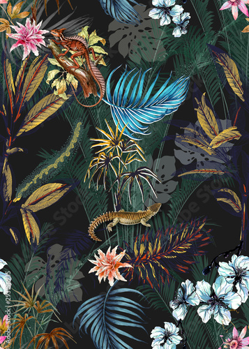Tapety Barokowe  bezszwowe-tlo-kwiatowy-szalik-sztuka-abstrakcyjna-projektowania-wlokienniczych-bezszwowe-piekny-artystyczny-jasny-tropikalny-wzor-z-egzotycznego-lasu-kolorowy-wzor-kwiatowy-tkaniny-piekny-vintage-kwiatowy
