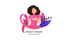 Breast Cancer Awareness With Ribbon And Illustration Logo