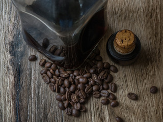 Coffee liqueur - Typical Alcoholic Beverage of Galicia -on wood background