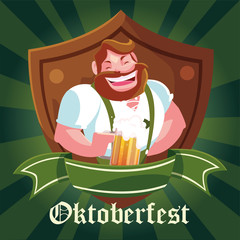 Sticker - man with german traditional dress and label oktoberfest