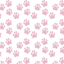 Pink Paw Print On White Background. Paw Print Pattern. Vector Illustration.