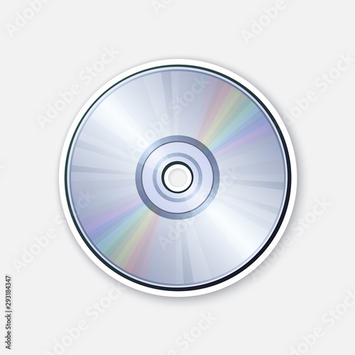 Fototapeta na drzwi i meble Vector illustration. Compact disc with rainbow reflection. Optical laser disk. Modern storage of digital information. CD or DVD. Sticker with contour. Isolated on white background