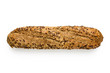 © Moving Moment - Traditional whole wheat baguette with linseeds and sesame seeds isolated on white. Top view.
