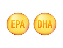 EPA, DHA Vector Drops Set. Omega Three. Organic Vitamin. Vector Illustration.