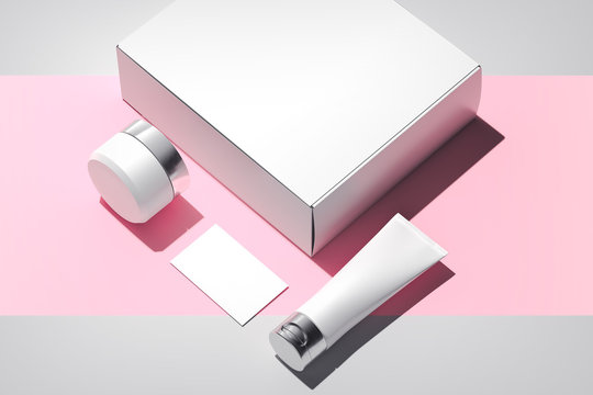 Cosmetic Bottle Set for cream, gel, lotion. Beauty product package, blank templates of plastic containers. 3d rendering.