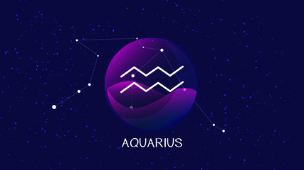 aquarius sign, zodiac background. beautiful and simple illustration of night, starry sky with aquari