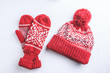 Winter hat and mittens knitted with jackard