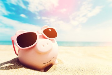 Sticker - Piggy Bank Wearing Sunglasses Relaxing At The Beach