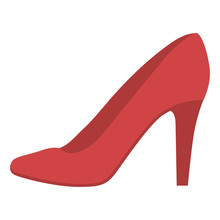 Stiletto Shoes Red Flat Color Icon. Woman Stylish Formal Footwear Design. Female Casual Stacked High Heels, Luxury Modern Pumps. Fashionable And Chic Clothing Accessory. Vector Silhouette Illustration