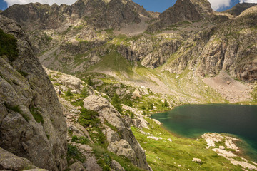 Sticker - French Alps, Valley of Miracles, mountain lakes, pristine nature. Mercantour National Park