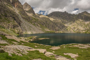 Sticker - French Alps, Valley of Miracles, mountain lakes, pristine nature. Mercantour National Park