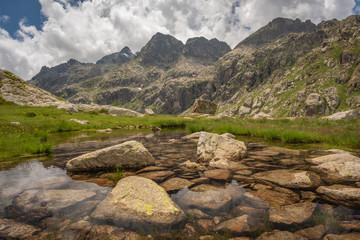 Canvas Print - French Alps, Valley of Miracles, mountain lakes, pristine nature. Mercantour National Park