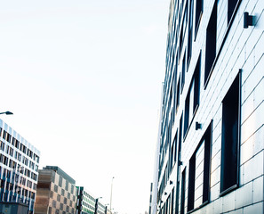 view on new modern buildings, facade corner and sky, real houses on line