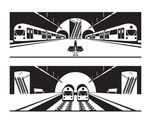 Wall Mural - Different subway stations with trains - vector illustration