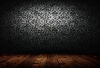 Wall Mural - dark interior room with baroque wallpaper