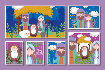 Wall Mural - nativity happy merry christmas cards