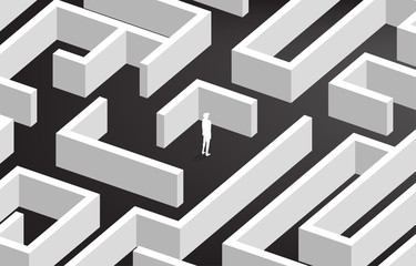 Poster - Silhouette of businessman at center of maze. Business concept for problem solving and solution strategy