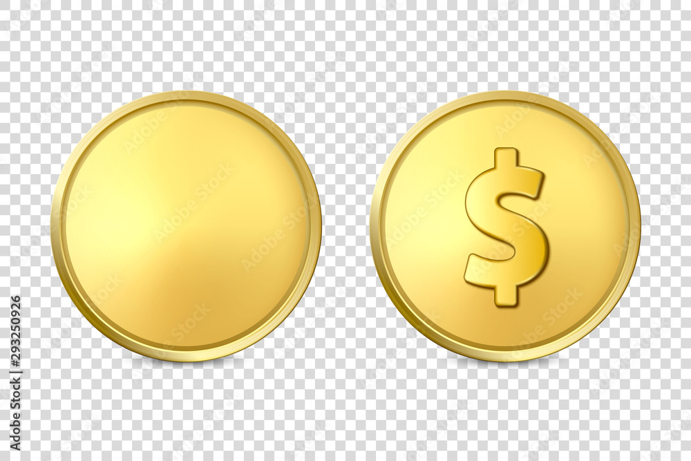 Vector 3d Realistic Golden Metal Coin Icon Set, Blank and with Dollar ...