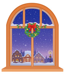 Wall Mural - Christmas town window view