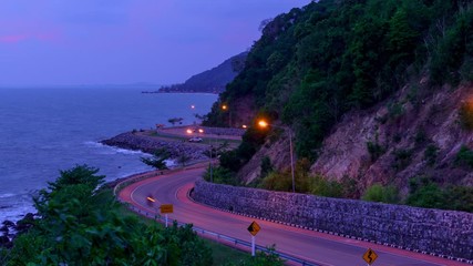 Wall Mural - Time-lapse: Chalerm Burapha Chonlathit road highway from Noen Nangphaya View Point in Chanthaburi, east of Thailand.