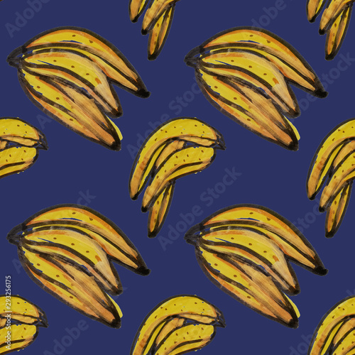 Creative seamless pattern with hand drawn abstract bananas. Fruity fashion pr...