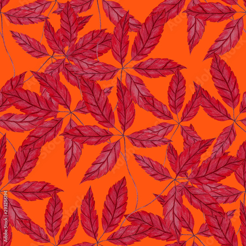 Creative seamless pattern with autumn leaves. Fashion print
