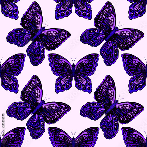 Beautiful creative seamless pattern with hand drawn butterflies. Fashion prin...