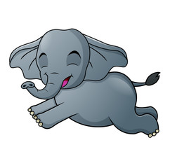 Canvas Print - Cute Elephant cartoon running on white background