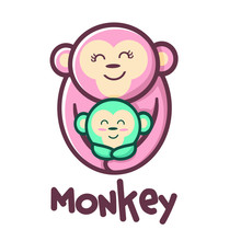 Mother And Son Monkey Logo Design Tempate Vector