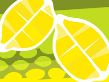 Abstract Fruit Design In Flat Cut Out Style. Lemons Cut In Half. Vector Illustration.