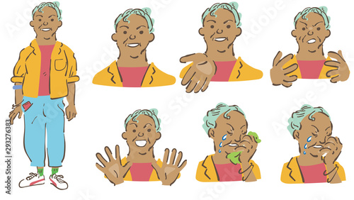 ガテン系女子 中年女性の表情集 イラスト Vector De Stock Adobe Stock