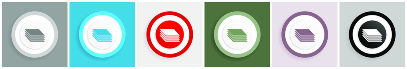 Aufkleber - Layers icon set, colorful flat design vector illustrations in 6 options for web design and mobile applications
