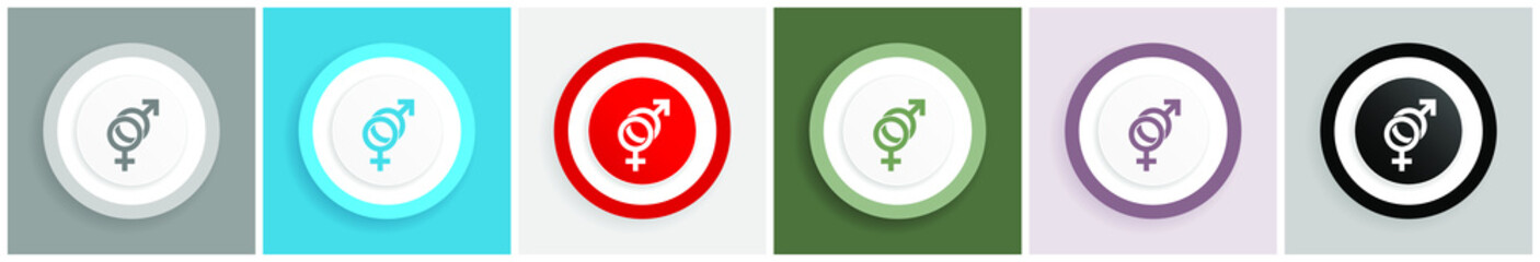 Aufkleber - Trans gender icon set, colorful flat design vector illustrations in 6 options for web design and mobile applications