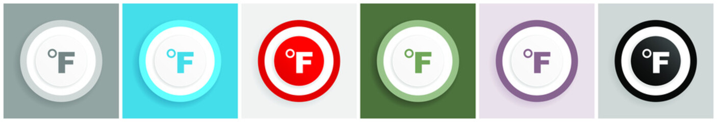 Poster - Fahrenheit icon set, colorful flat design vector illustrations in 6 options for web design and mobile applications