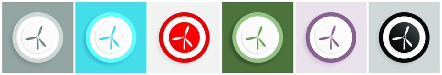 Aufkleber - Windmill icon set, colorful flat design vector illustrations in 6 options for web design and mobile applications