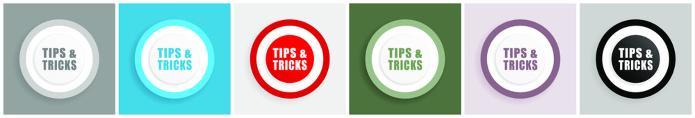 Poster - Tips tricks icon set, colorful flat design vector illustrations in 6 options for web design and mobile applications