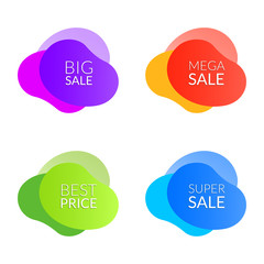 Sticker - sale banner set. abstract dynamic shape design. fluid or liquid gradient background for best price p