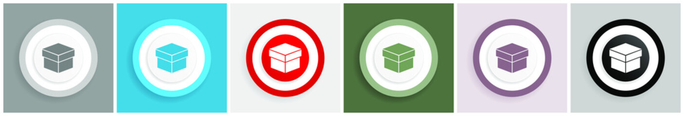 Fototapete - Box icon set, colorful flat design vector illustrations in 6 options for web design and mobile applications