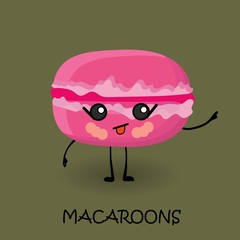 Wall Mural - Makaroon character with face and smile. Kawaii sweets and desserts.